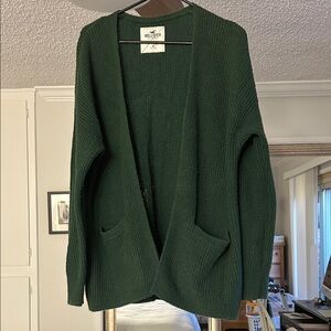 Hollister Women's Deep Green Open-Front Cardigan